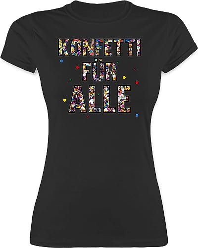Shirt Damen - Karneval & Fasching - Konfetti für Alle I - L - Schwarz - Karneval-Klamotten Faschings Tshirt Karnevals karnevalsmotiv Shirts Damen-Shirt Faschings-t-Shirt fassenacht t-Shirt