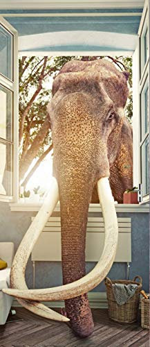 A.Monamour Türtapete Selbstklebend Türfolie Türposter 3D Ein Elefant Im Raum Fenster Lustiges Tier Thema Vinyl Folie Türdeko Tapete Wandbild Türaufkleber Türtattoo 90x200cm