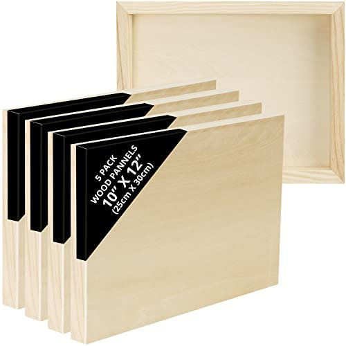 Belle Vous Unfinished Wooden Canvas Painting Boards (5 Pack) - 25 x 30cm / 10 x 12 Inches - Natural Basswood Panel - Mixed Media Cradle Panels for Encaustic Art, Paint Pouring & Crafts