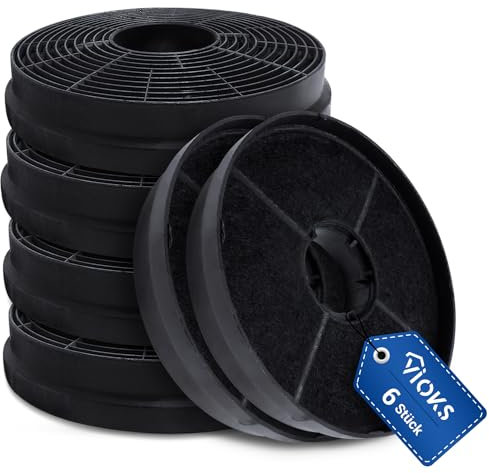 VIOKS Set 6x Kohlefilter Dunstabzugshaube Ersatz für Respekta MIZ0058 MIZ 0058 PKM CF130 Candy 49040890 35602288 49040117 352C66 - Rund Filter Dunstabzugshaube Aktivkohlefilter für Abzugshauben