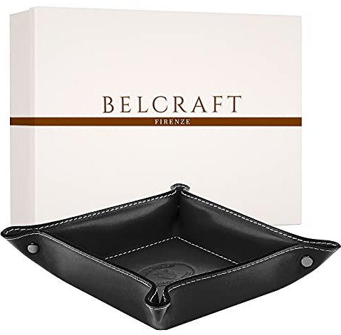 Orvieto Plateau Bien rangé en Cuir de Fabrication Artisanale Italienne, Vide Poches, Cadeau, Noir (19x19 cm)