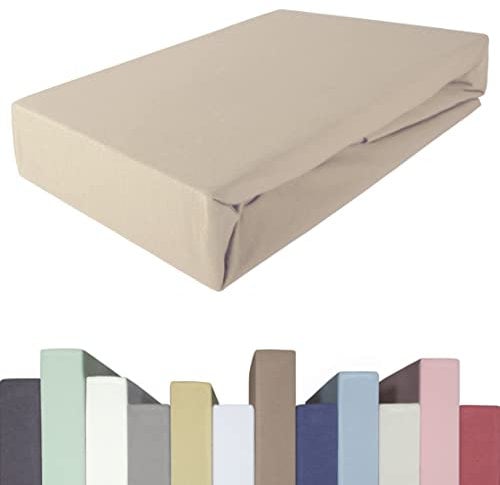 EDDA LUX Spannbettlaken für 20-40 cm hohe Matratzen, 200 x 220-240 bis 220 x 220-240 cm, Öko-Tex, Baumwolle m. 5% Elasthan, Premium Spannbetttuch für Boxspringbett, in Sand