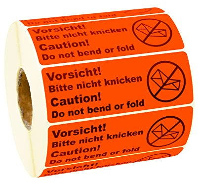 Prolac Versandetiketten Vorsicht Bitte nicht knicken! – praktische Etiketten selbstklebend auf einer Rolle – permanent haftende, hochwertige Paketaufkleber