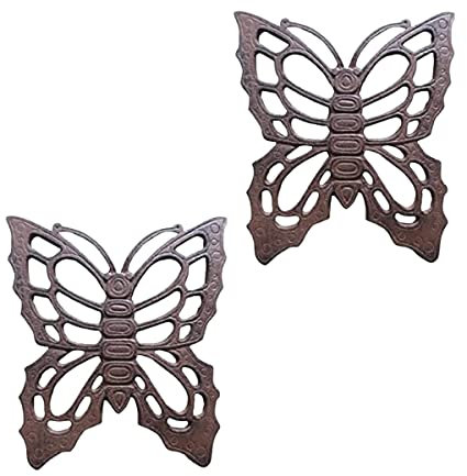 Comfy Hour Rustic Style Outdoor Collection Lot de 2 marchepieds de jardin en fonte Motif papillon Noir délavé vintage