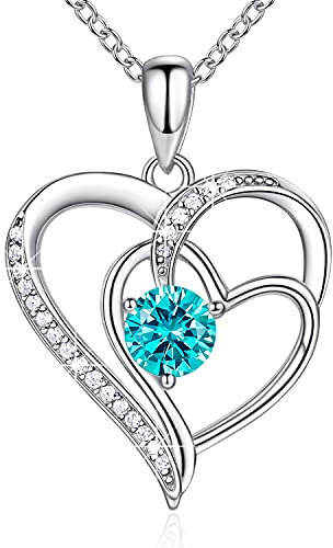 NINAMAID 925 Sterling Halskette Damen Silber Kette Herz Damen Halsketten für Frauen Geburtsstein Kette damen Silber Schmuck Damen Verlobungs Geschenke für Frauen Freundin mit 5A Cubic Zirkonia