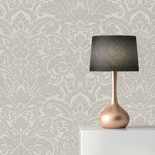 TADESSI Tapete Barock Alessia M1-No.38 Vliestapete Silber Creme Kristalloptik für Wohnzimmer Schlafzimmer Küche