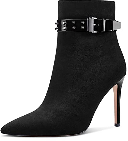 Aachcol Damen Niete Stiefeletten Stiletto Hoher High Absatz Heel Spitze Zehenkappe Reißverschluss Klassisch 10 CM
