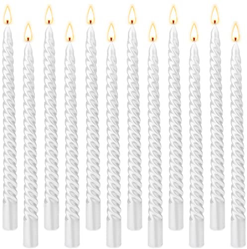 Tonsooze Spiralkerzen gedrehte Deko Kerzen 12 Stück Leuchterkerzen Spitzkerzen 9.85-Zoll Stabkerzen Set, Hoch Spitzkerzen Dripless Unscented Abendessen Kerze Paraffinwachs,Halterkerzen