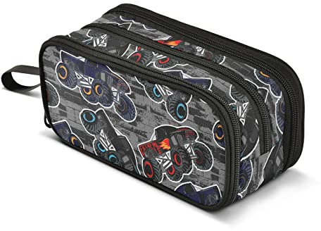 CHIFIGNO Federmäppchen mit großem Fassungsvermögen, Motiv: Monster Truck, Autos, Reißverschluss, Federmäppchen, Kosmetiktasche, Make-up-Tasche für Mädchen, Jungen, Büro, Büro, Monster Truck Cars,