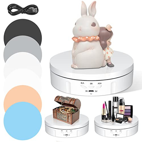 Plateau Tournant Electrique, VAYOTOY 14,6 cm 10KG Charge Présentoir Rotatif Électrique à 360 degrés Plateau Tournant avec Chargement USB 3 Vitesses Réglables pour l'affichage et la Photographie