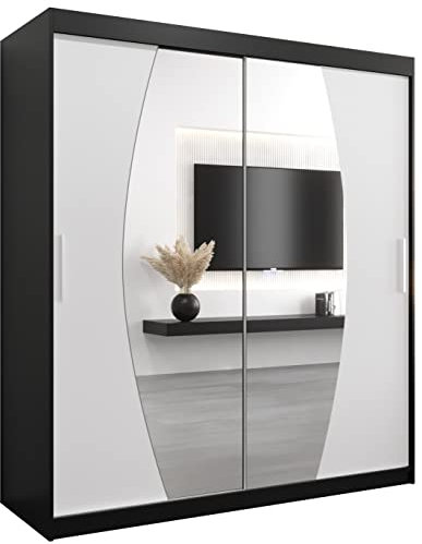 ABIKSMEBLE Armoire avec Porte Coulissante Miroir Elypse - Dressing Chambre Adulte - Penderie Vetement - Garde Robe - Placard 2 Portes - Closet