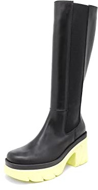 QUEEN HELENA Stivali Alti Biker di Pelle con Tacco Plateau Senza Chiusura Invernali Elasticizzati Casual Comodi Donna KIM88 (ST8902 Giallo, Numeric_36)