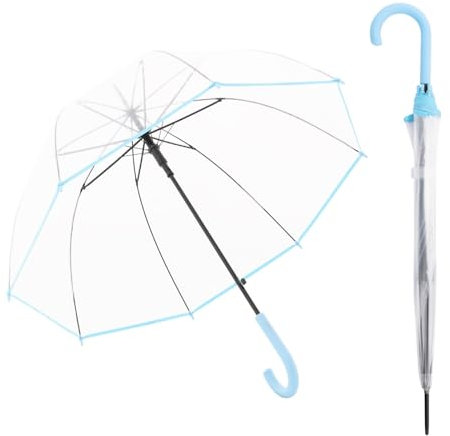 derby Langschirm Hit Lang AC Transparent Blau I Durchsichtiger Regenschirm mit Duomatic-Funktion I Damen Regenschirm I Öffnen auf Knopfdruck I Glockenform I Stabil & windresistent