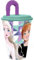 Disney Bicchiere azzurro e viola per bambine in plastica Frozen Elsa e Anna 430 ml con cannuccia e coperchio flessibile