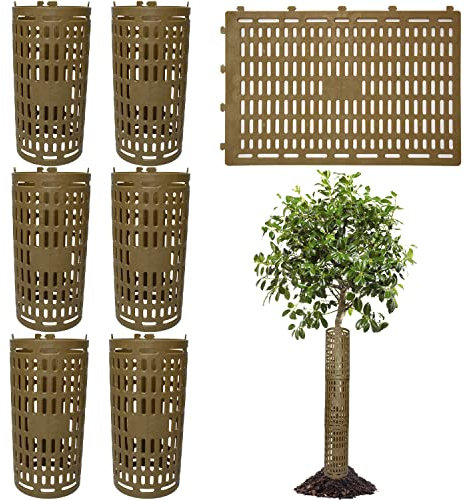 Baumstammschutz Braun, 6 Stück Gartenzaun Tierbarriere Pflanzenschutzkäfig Strauchabdeckungen Kunststoff Grow Tubes für Setzlinge, Baumwickel zum Schutz der Rinde vor Nagetieren, Rasenmähern, Sonne