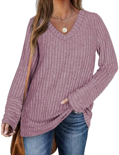 DUOEASE Pull Femme Hiver Col en V Casual Sweatshirts Manches Longues Léger Top