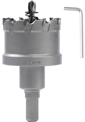 Lochsäge 45mm, TCT Hohl-Bohrkrone Set, Hartmetall-Lochsäge mit Zentrierbohrer Lochbohrer, für Edelstahl Blech Metall Aluminiumlegierung, mit Sechskantschlüssel, Silber