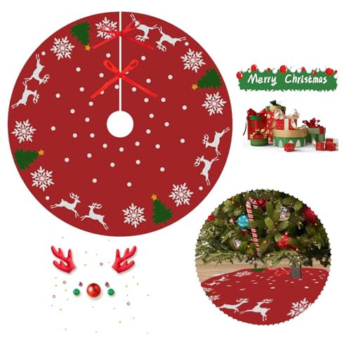 Christmas Tree Skirt 122cm, TIUXIU Weihnachtsbaum Rock Weide Rund Rot Weihnachtsbaum Decke Tree Blanket Christmas Tree Underlay Carpet Christmas Decoration Indoor