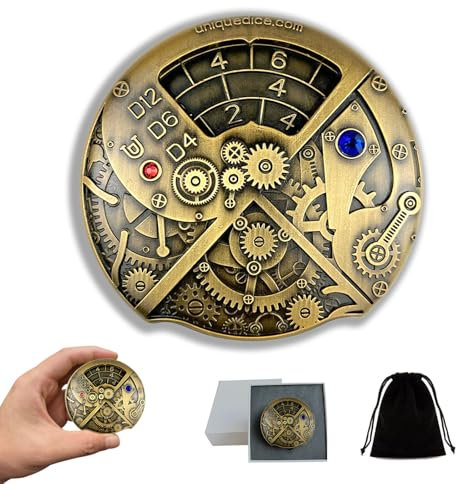 Set di Dadi Meccanici in Metallo per Roulette, DND Roller D&D, Steampunk Fidget Dice Spinner D20 All in One - Include D6, D8, D10, D12 per Dungeons and Dragons TRPG