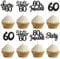 30Pcs Happy 60th Birthday Cupcake Toppers Black Glitter Sixty Cake Toppers Cheers to 60 Years Old Birthday Cupcake Picks for 60th Birthday Anniversary Party Cake Decorations Supplies