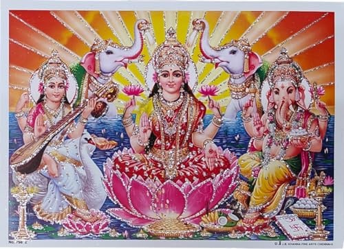 Rastogi Handicraft Indien Best Of Nachdruck Hindu-Gott Poster/Bild mit ungerahmt (Weißes Papier, Laxmi-Ganesh-Saraswati-Ji-17,8 cm X5)