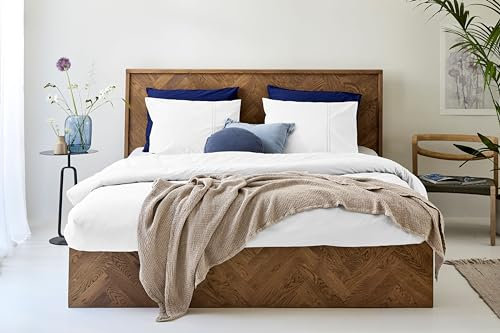 Dreamers Den Bettwäsche 135x200 cm, Bettbezug, Perkal aus ägyptischer 100% Baumwolle, für Allergiker geeignet, weich, Bordürenstickerei, mit Kissenbezug 80 x 80 cm, Schwarz