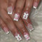 MouyouGlow Press on Nails Kurz,Square Rosa Weiß French Kawai Cute 3D Kitty Bow Tie Schleife Perlen Herz Y2K Coquette Sweet Fake Nails Kunstnägel mit Nagelkleber,Love