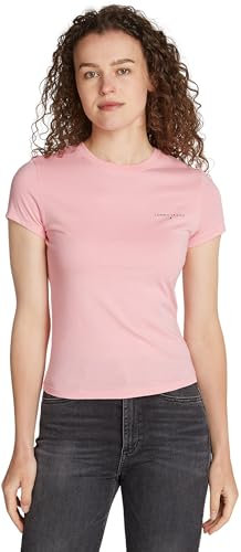 Tommy Jeans Donna T-shirt Maniche Corte Slim Fit Linear Scollo Rotondo, Rosa (Ballet Pink), S