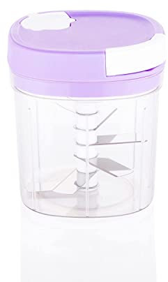 Purple Manual Pull String Chopper, Handy Chopper with 5 Blades for Chopping Vegetables, Fruits, Onions, Garlic, Meat, Nuts - Stainless Steel Removable Blades, Hand Manual Food Processor 1000ml