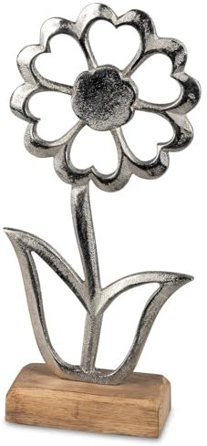 formano Dekoaufsteller Blume aus Aluminium & Mangoholz 25 cm - Silberfarben