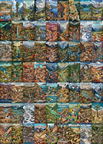 National Parks Puzzles for Adults 1000 Pieces, Charles Wysocki Jigsaw Puzzles Scenery Yellowstone Yosemite Jigsaw Puzzles, Funny Family Collage Puzzles