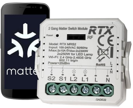 RTX Controller Relais 2 Kanal Matter WiFi (Apple HomeKit, Google Assistant, Amazon Alexa)