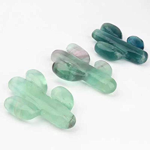 CZAOINCU Raumdekoration Crystal Natürlicher grüner Fluorit-Quarz, Kaktus-Form, Kristall-Skulptur, 3-TLG