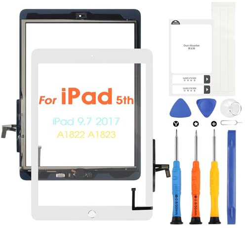 Touch Screen für iPad 9.7 2017 A1822 A1823 Digitizer Bildschirm für iPad 5 5th mit Homebutton, Touchscreen Ersatz für iPad 5th mit Werkzeugen (kein LCD Display, Weiß)