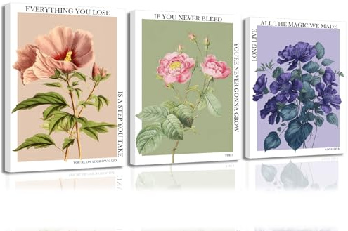 yulihaz Wandkunst, Vintage-Stil, Motiv: Taylor Blume, bunte botanische Poster, Drucke, Set mit 3 großen Blumenmotiven, Leinwand-Wanddekoration, You're On Your Own Kid, Bilder für Schlafzimmer,
