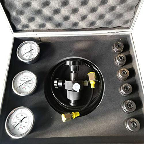 HARIPYER Hydraulikspeicher-Druckprüfsatz, 3 Messgeräte, 7 Adapter, Stickstoff-Ladegasventil-Fülldruckprüfsatz 100-400 Bar 6000 psi mit 2 m Gasschlauch