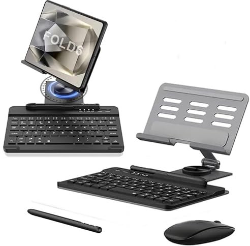 Galaxy Z Fold 6 Keyboard & Stand with Mouse Compatible for Samsung Galaxy Z Fold 6 5G Bluetooth Keyboard and Mouse Set with Pen + Phone Desk Stand (Grey)