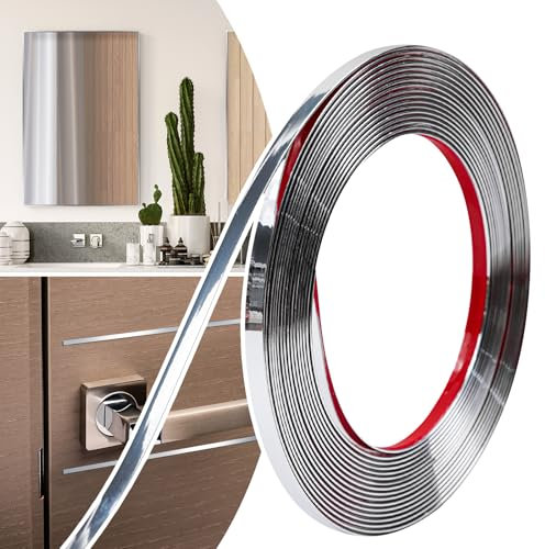 JSIWOTH Zierleisten Selbstklebend, Kantenschutz Leisten, Flexible Selbstklebender Dekorationsleiste für Türen, Fenster, Spiegelrahmen, Wände, Decken, Böden, Fliesen, Glänzend Silber, 0,64cm × 6M
