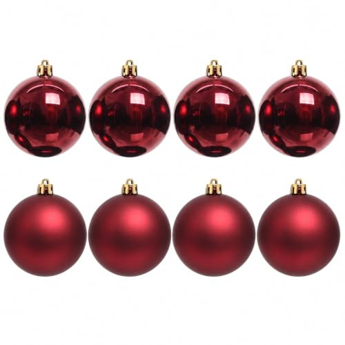 8 x Weihnachtskugeln aus Kunststoff Ø 10 cm wetterfest frostsicher - Christbaumkugeln für Innen und Außen - Weihnachtsbaumkugeln Kunststoff Größe 8 x (10 cm), Farbe Bordeaux (matt + Glanz)
