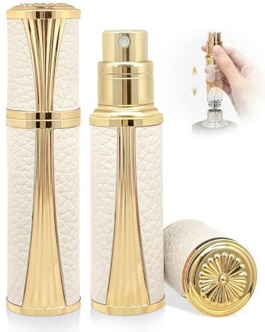 ASADAYS Atomizador de perfume, New Shell, botella de viaje recargable, botella de spray inferior, tamaño mini, lujo, moda, brillante, 5 ml, a prueba de fugas, avión portátil (clásico, blanco)