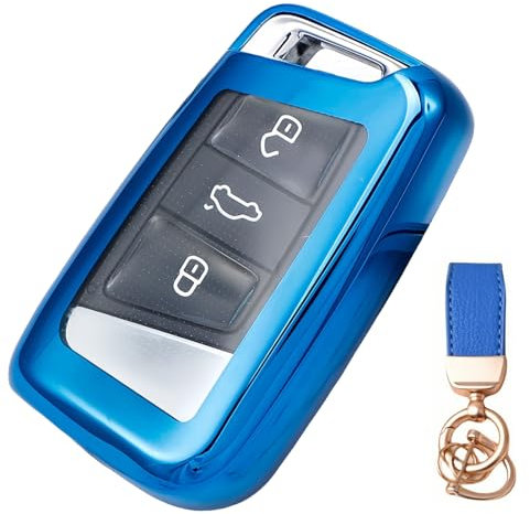 NEUHOO Auto Zubehör für Skoda Fabia 4 2021-2024 2025 Schlüsselhülle und Schlüsselanhänger, Schlüsselgehäuse Silikon Schlüsselkarte Hülle (Blau)