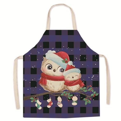 Kittelschürze Damen Eule Braun Grün Kochschürze Damen Frauen Baumwolle Hanf Kochschürze Kinder Einstellbar Schürze Herren Langlebig Küchenschürze Damen Atmungsaktiv Kinderschürze Mädchen 55x68cm