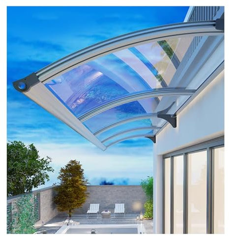 Tenda a baldacchino per porte esterne per finestre, design grande per lavandino, in policarbonato, con staffa in acciaio e plastica (120 x 320 cm), tende da sole esterne in metallo per finestre e