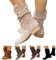 Stivaletti da donna eleganti alla caviglia con tacco a blocco, stivali corti con doppia chiusura lampo, stile retrò, in pelle scamosciata, per l'inverno, per il tempo libero, colore beige 38, 01