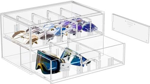 Lolalet Clear Sunglasses Organizer with Drawer, Transparent Sunglass Eyeglass Eye Wear Display Storage Box with Removable Dividers for Multiple Glasses -1 Pack, Clear