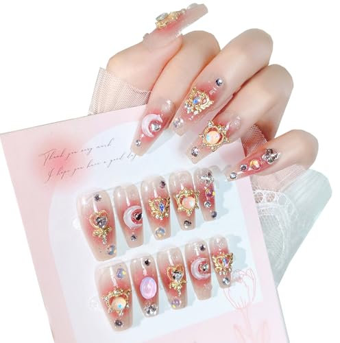 3D Press On Nails, False Nails 24pcs Three-Dimensional Coffin Stick On Nails Fake Nails With Glue Acrylic French Tip False Nails Tips Women Girls Nail Art Set(U30, One Size)
