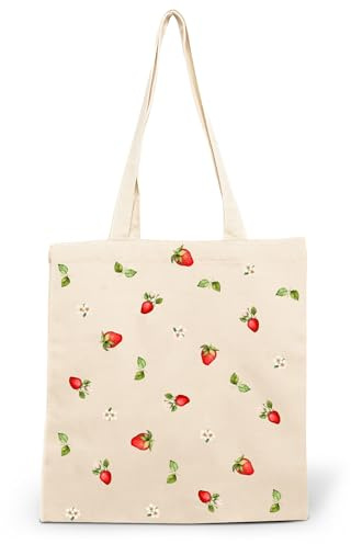 CLAMATO Tote bag ZIP interna in Cotone - Borsa di tela medie dimensioni 38x42cm Shopper in stoffa resistente 340 g/m2 Linea Thick (Fragole)