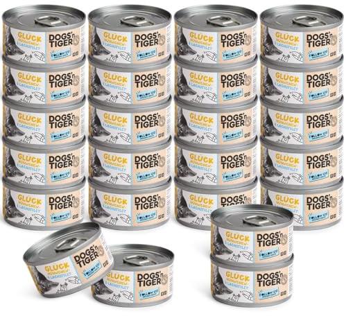 Dogs'n Tiger Glück Nassfutter Katze, Huhn & Lachs, 24x 70g | Katzenfutter nass, Alleinfutter, hoher Fleischanteil, getreidefrei, ohne Zuckerzusatz, ohne Konservierungsstoffe