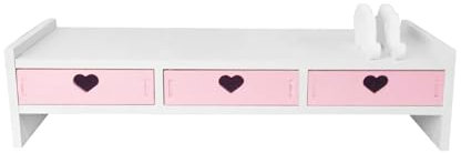 Pleayietoopiatiey Support de moniteur de bureau avec étagère surélevée pour ordinateur - Blanc - 3 tiroirs - Rose