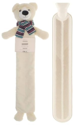 Hot Water Bottle Long with Cover 2 Litre - Fluffy Faux Fur Fleece Cover Durable Winter Warm - Natural Rubber- Pain Relief Therapy Waist & Neck Hot Water Bottle Adults and Kids (White Bear)